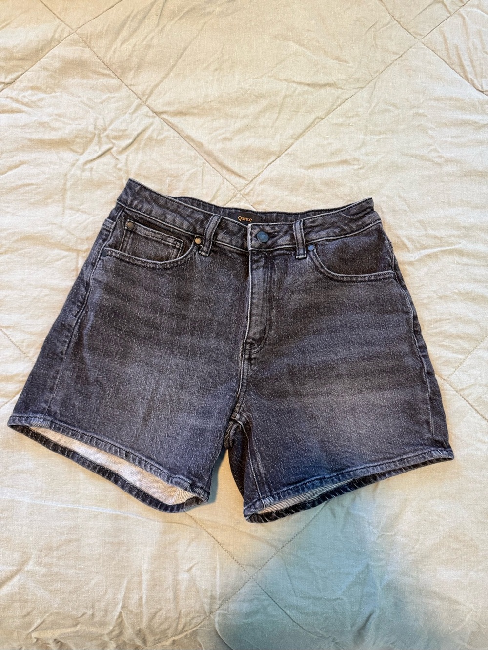 Quince Washed Black High-Rise Denim Shorts